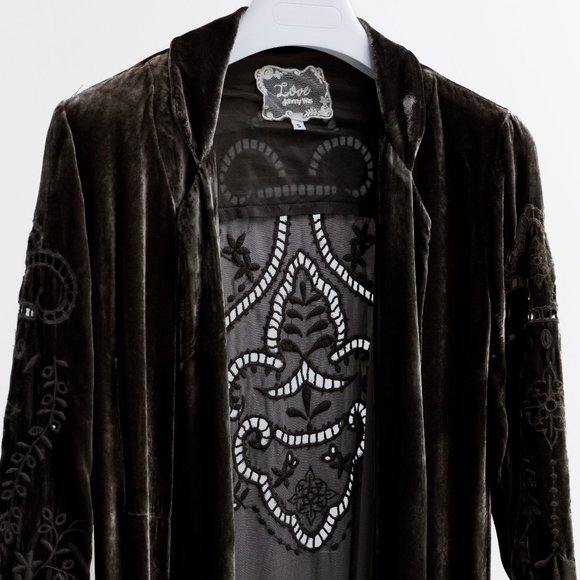 Johnny Was Embroidered Grey Velvet Coat - Picture 1 of 9